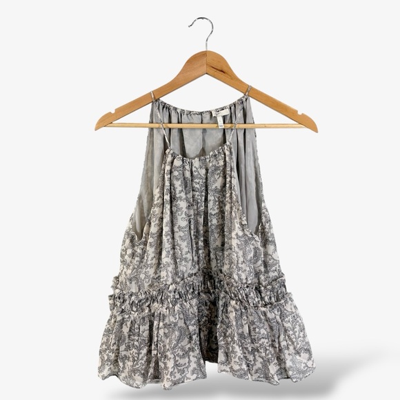 Joie Gray Silk Halter Top Size L Sleeveless Racerback Shirred Tattered Keyhole - Picture 1 of 7